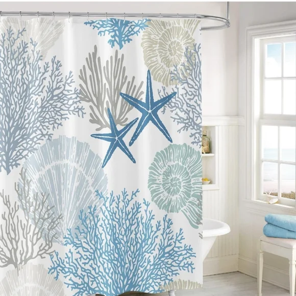 Gibelle Extra Long Shower Curtain 72 x 84, Tall Nautical Coastal  - Picture 2 of 8